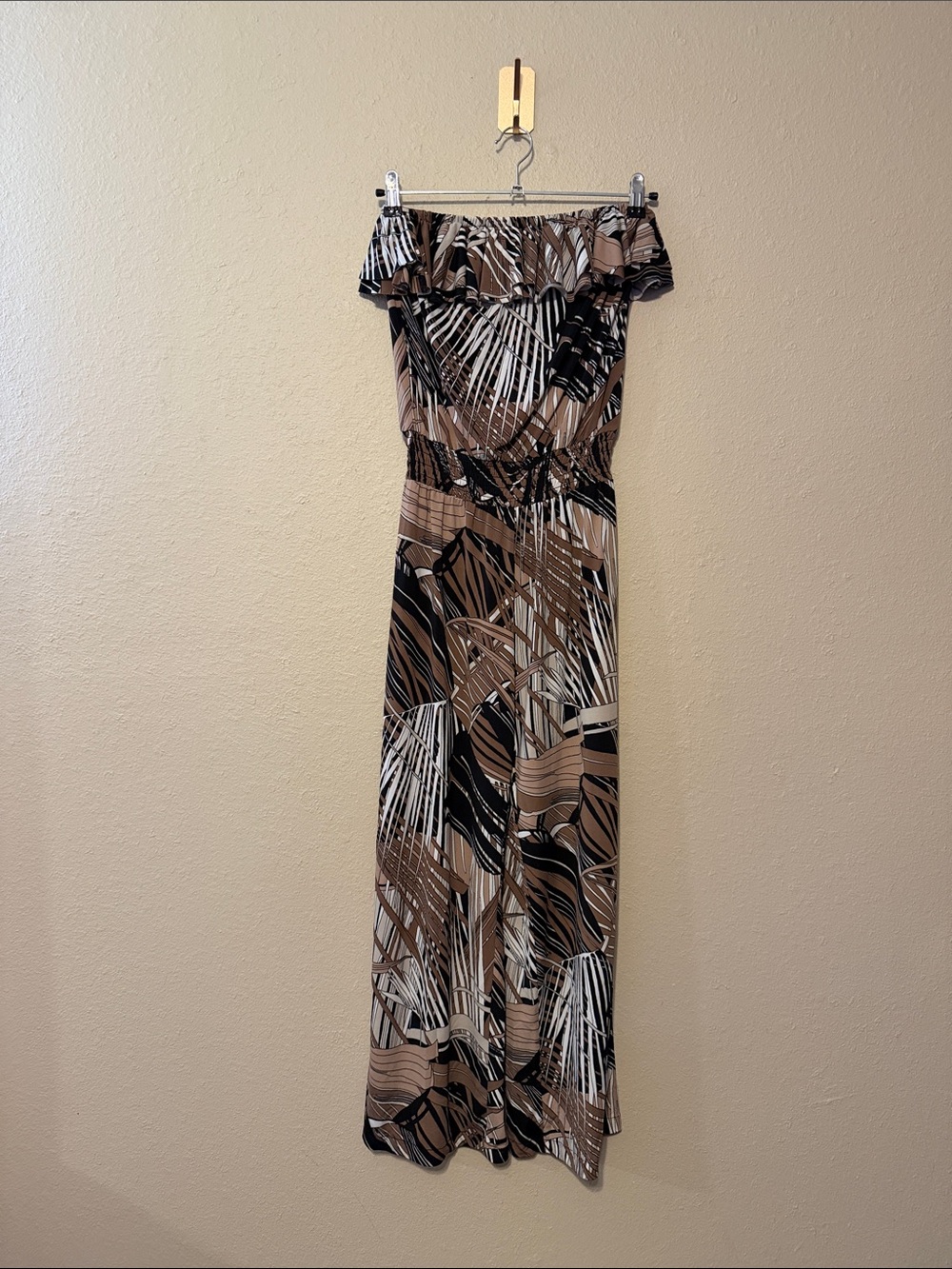 Vintage‎ Cache Off the Shoulder Palm leaf Jumpsuit Size Small